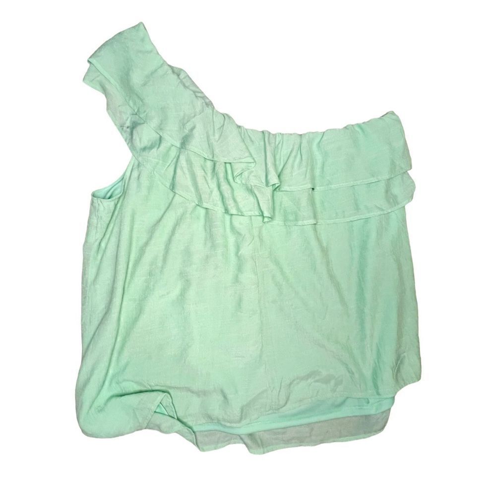 NWT Lane Bryant Mint Green Single Sleeve Loose Fit Stretchy Blouse With Ruffles